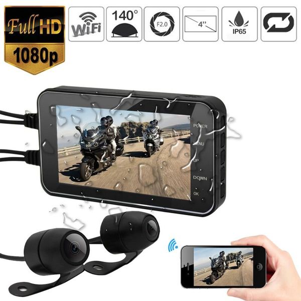 Відеореєстратор для мотоцикла на 2 камери, захищений від вологи FHD 1080P, wifi, G-sensor, датчик руху