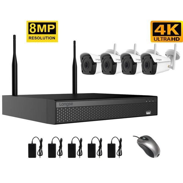 Комплект відеоспостереження бездротовий wifi на 4 камери Longse WIFI3604DE4FK800, 8 Мегапікселів, 4K Ultra HD