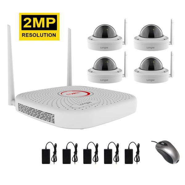 Комплект відеоспостереження бездротовий wifi на 4 купольних камери Longse WIFI3608PGED4SW200, 2 мегапікселя
