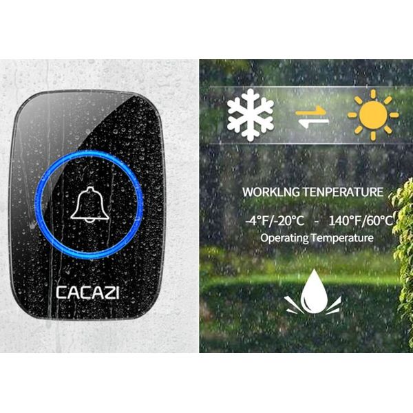 Безпровідний дверний дзвінок на вхідні двері з 2-ма приймачами Cacazi A12, зображення 5