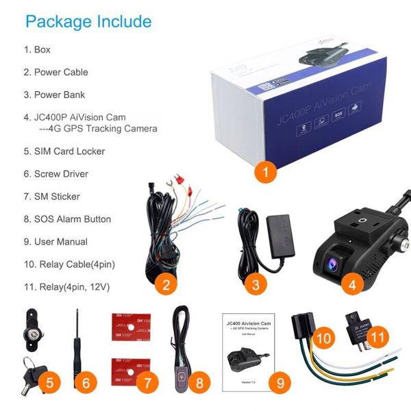 Автомобільний відеореєстратор з 4G + WIFI + GPS Jimi JC400P Aivision Cam з online передачею відео через інтернет (2-га камера вбудована в корпус), зображення 6