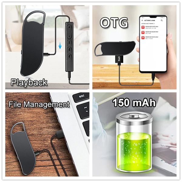 Міні диктофон брелок з активацією голосом Nectronix V11, 8 Гб пам'яті, 25 годин запису, чорний, зображення 5