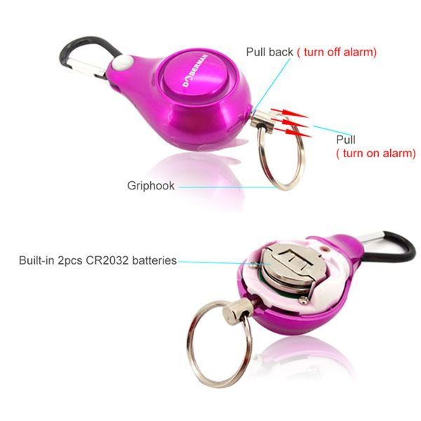 Персональна кишенькова сигналізація сирена для самооборони Doberman Security SE-0120, фіолетова, зображення 4