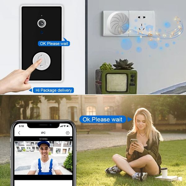 Відеодомофон Wifi на батарейках ААА з окремим бездротовим USB дзвінком Nectronix YE-B-01, зображення 3