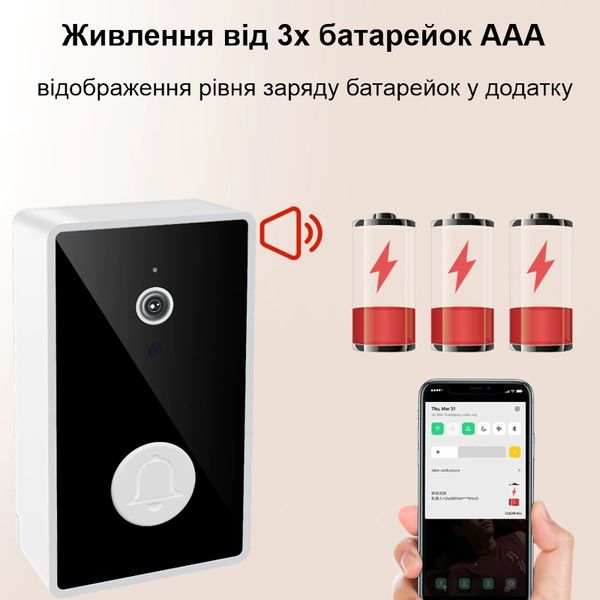 Відеодомофон Wifi на батарейках ААА з окремим бездротовим USB дзвінком Nectronix YE-B-01, зображення 5