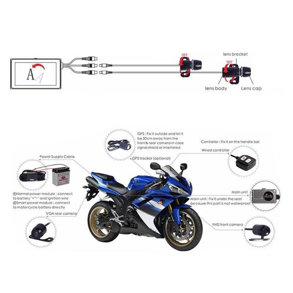 Відеореєстратор для мотоцикла на 2 камери з пультом управління FHD SE100, HD 720P, зображення 6
