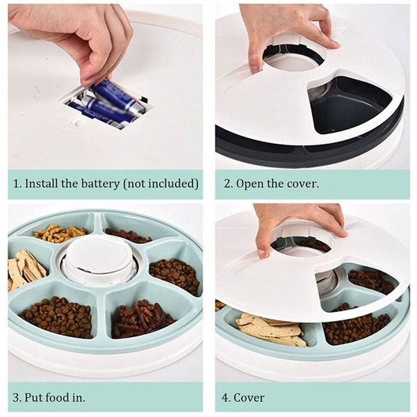 Автоматична годівниця для собак і котів електронна Pet Feeder, 30x7 см, 6 порцій по 128мл, таймер, мелодія, зображення 7