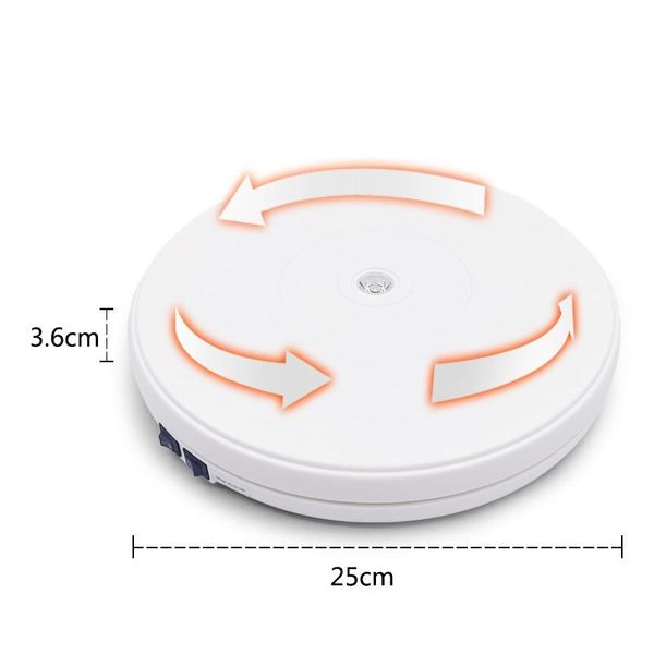 Автоматичний поворотний стіл для предметної зйомки 3D з підсвічуванням Heonyirry C250, діаметр 25 см, білий, зображення 4