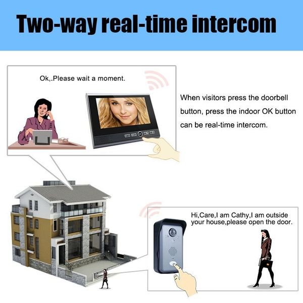 Безпровідний відеодомофон з датчиком руху, 7" дюймовим монітором Kivos KDB702 +, дальністю до 50 метрів, дистанційне відкриття електрозамку, зображення 6