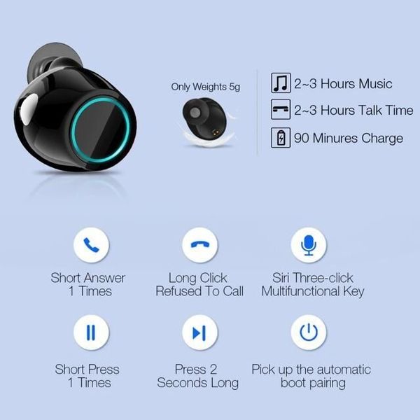 Бездротові bluetooth навушники Tomkas S7-TWS, чорний бокс, Чорний, зображення 2