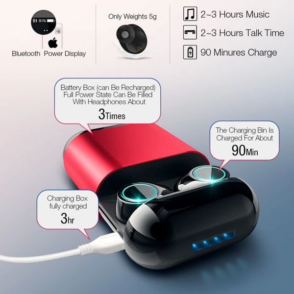 Бездротові bluetooth навушники Tomkas S7-TWS, червоний бокс, зображення 4