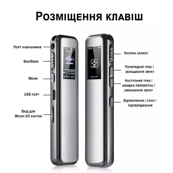 Професійний цифровий диктофон з активацією записи голосом Savetek GS-R60, 8 Гб пам'яті, підтримка SD карт пам'яті, зображення 5