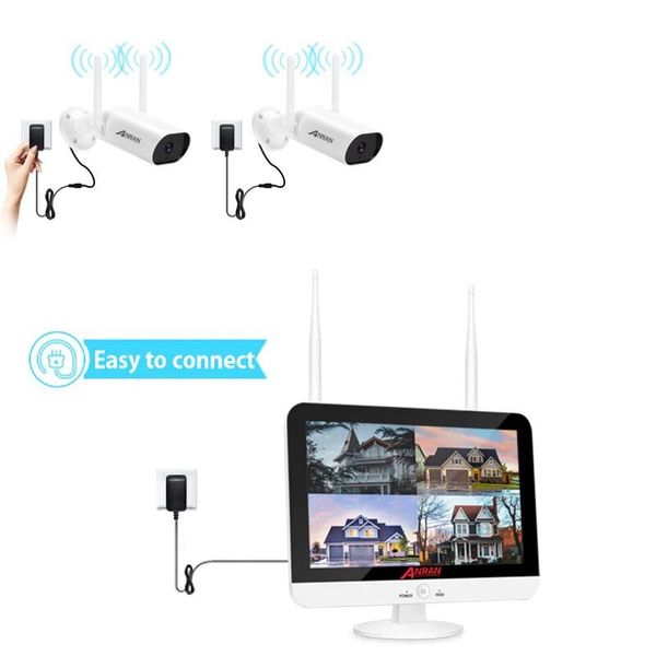 Комплект відеоспостереження бездротовий wifi на 2 камери Anran AR-2W c 13" LCD монітором, 3 мегапікселя, зображення 2