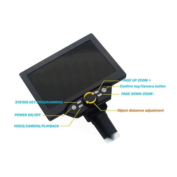 Мікроскоп цифровий з 7" дюймовим LCD екраном і підсвічуванням GAOSUO G1200HD, c збільшенням до 1200X, живлення від мережі, зображення 5