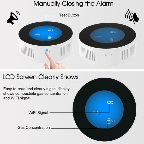 Розумний датчик витоку газу WiFi з сиреною Yobang Security GS-85 wifi + Iphone & Android App, зображення 4
