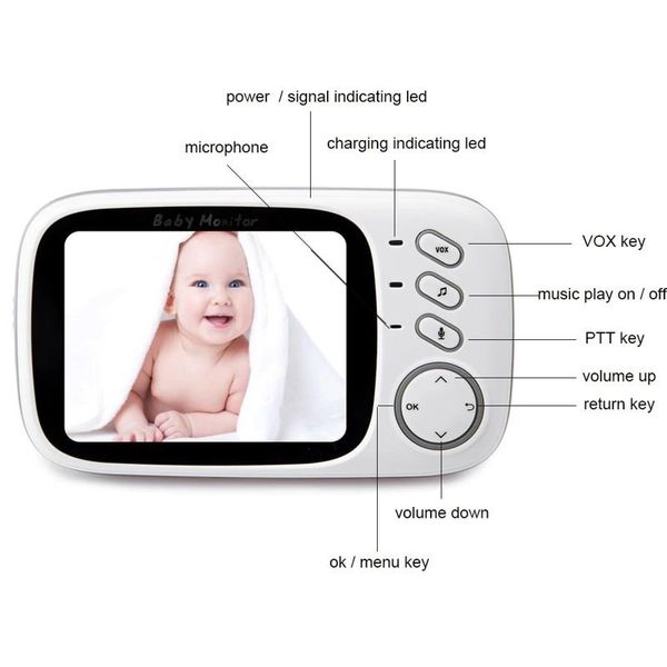 Відеоняня Baby Monitor VB603 зі зворотним зв'язком, бездротова, HD720P, 3.2 "дисплей, датчик температури, зображення 3