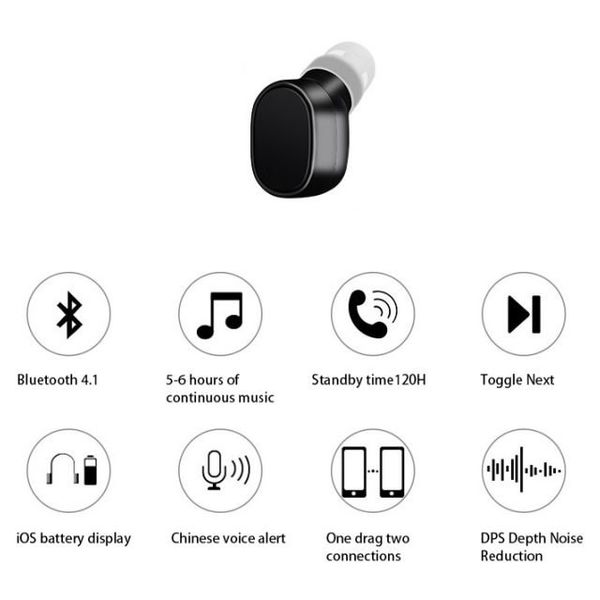 Блютуз гарнітура для телефону - безпровідний навушник з USB зарядної станцією Heonyirry X12, чорна, зображення 4