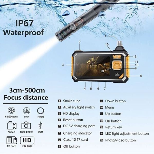 Ендоскоп автомобільний технічний з дисплеєм 4.3 "Prostormer SPCC067, 8 мм діаметр, із записом 1080P, 1 метр (УЦІНКА - невеличкі смуги уверху екрану), зображення 2