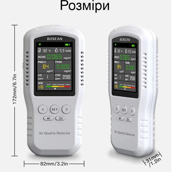 Датчик аналізатор якості повітря за 5-ма параметрами Bosean T-Z01Pro, професійний портативний, зображення 7