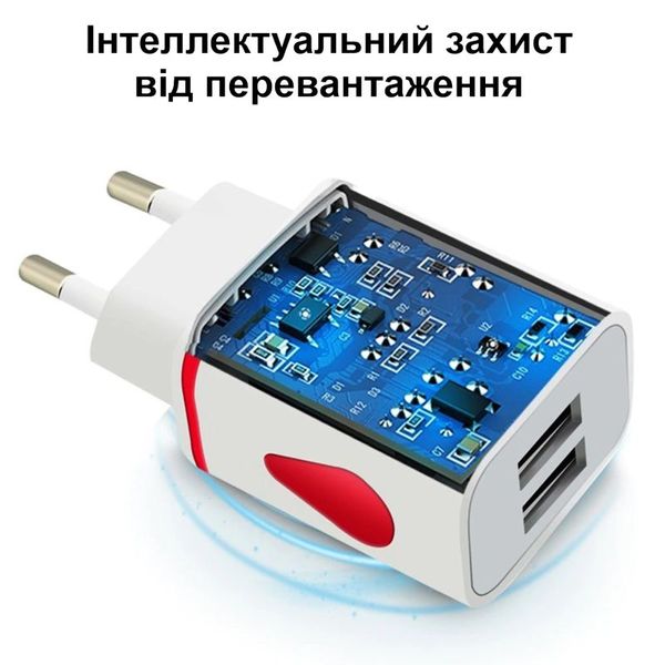 USB зарядка 5 вольт 1.1 ампера 6 Ватт на 2 USB порти із захистом від перевантаження та підсвіткою F5, зображення 4