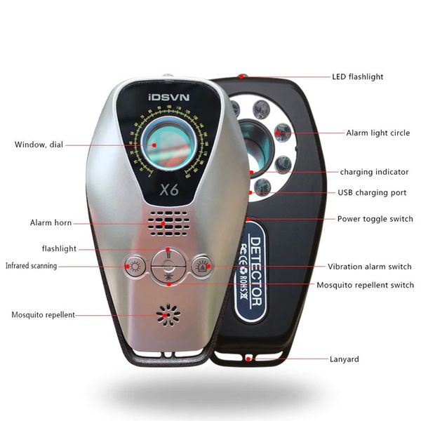Детектор прихованих камер 4 в 1 багатофункціональний IDSVN X6 з датчиком вібрації, сиреною, відлякувачем комарів і ліхтариком, зображення 3