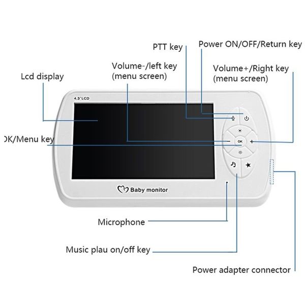 Відеоняня baby monitor безпровідна з великим 4.3 " дюймовим монітором INQMEGA BM43, датчик температури, підсвітка, запис відео, зображення 7