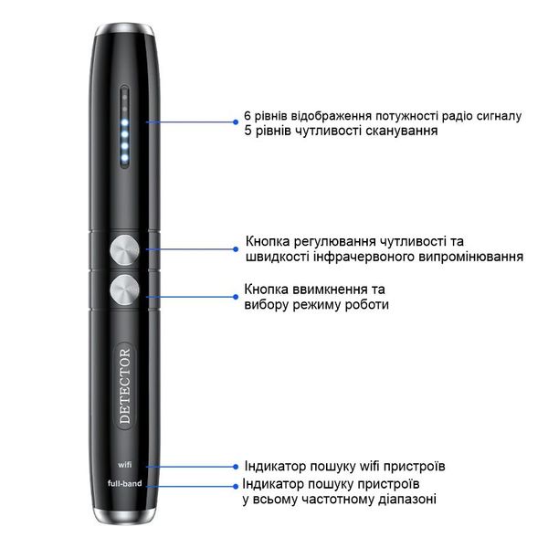 Детектор жучків і прихованих камер, виявляч прослушки Nectronix T8, 1 МГц - 6.5 ГГц, WiFi, у вигляді маркера, зображення 4