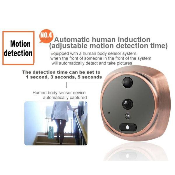 Відеоглазок з датчиком руху з великим 4,3" екраном Kivos KR07, з відео / фото записом і підсвіткою. Карта 8 Гб у подарунок!, зображення 3