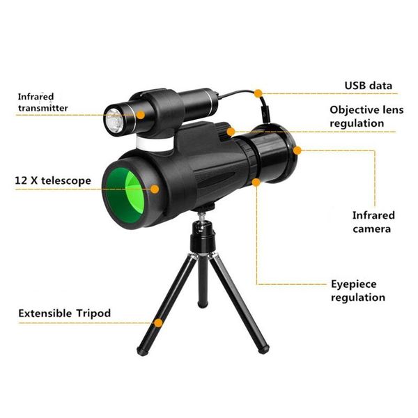 Монокуляр з нічним баченням ПНВ і wifi передачею на смартфон Boblov BAK4, 12Х наближення, активна ІЧ підсвітка до 200 метрів, зображення 5