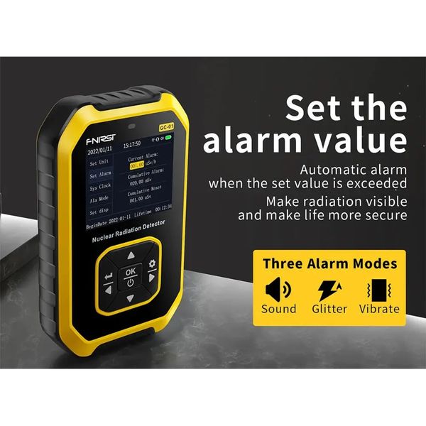 Дозіметр радіації професійний радіометр Fnirsi GC-01, акумуляторний, зображення 5