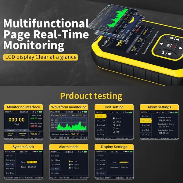 Дозіметр радіації професійний радіометр Fnirsi GC-01, акумуляторний, зображення 6