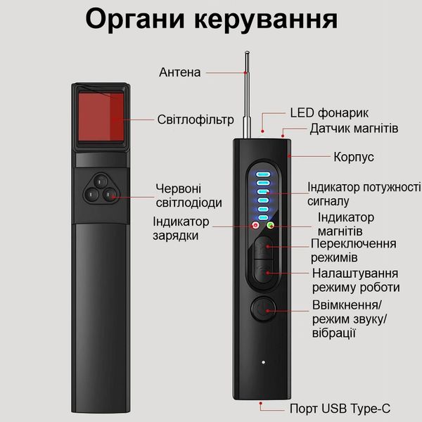 Детектор жучків, прихованих камер і магнітів - антижучок 3 в 1 з ліхтариком Nectronix X13, зображення 6
