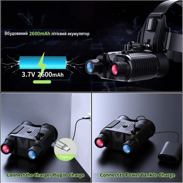 Окуляри нічного бачення ПНБ з відео/фото записом та кріпленням на голову Dsoon NV8160, на акумуляторі, зображення 3