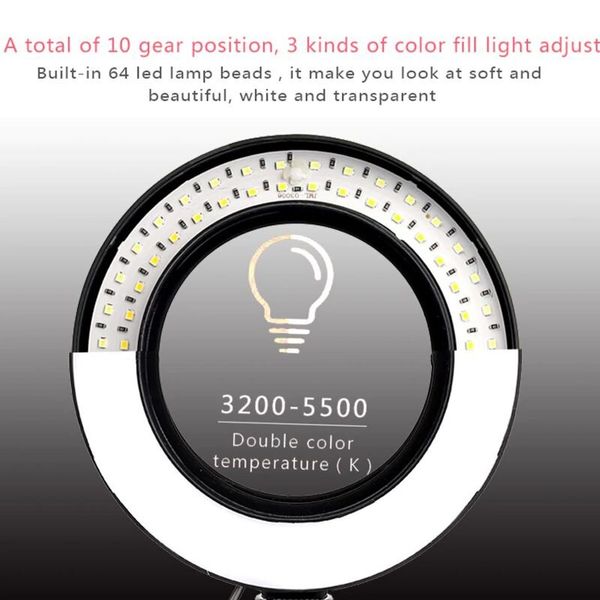Селфі кільце світлодіодне на штативі з тримачем для телефону Selfie ring light, діаметром 26 см, 3 кольори підсвічування, зображення 6