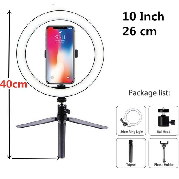 Селфі кільце світлодіодне на штативі з тримачем для телефону Selfie ring light, діаметром 26 см, 3 кольори підсвічування, зображення 2
