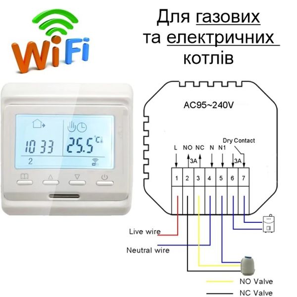Wifi термостат для газового та електричного котла з LCD дисплеєм Minco Heat MK60L, білий, зображення 3