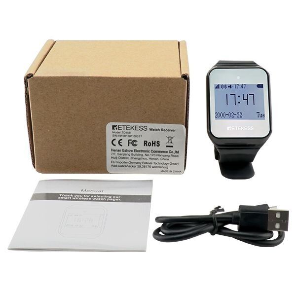 Годинник пейджер для офіціантів з російським меню Retekess TD108, чорний, зображення 6