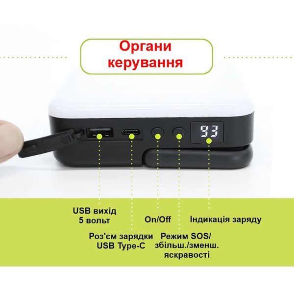 Ліхтар для кемпінгу 80W з 3-ма режимами, регулюванням яскравості з акумулятором 10000 мАч Unibrother YL-202, зображення 6