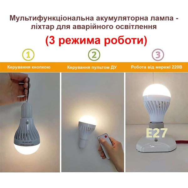 Лампа аварійного освітлення з акумулятором і пультом під цоколь Е27 Nectronix EL-701 (хол. світло), зображення 6