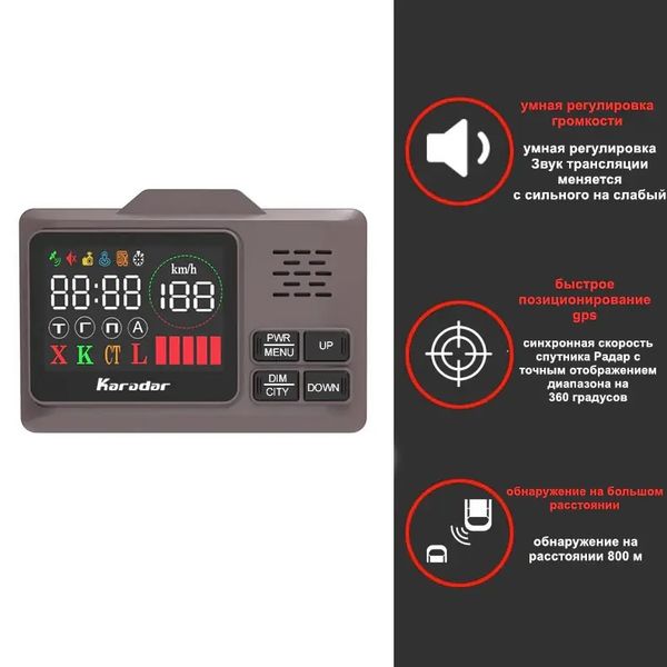 Антирадар сигнатурний з 2.4 "дисплеєм GPS радар-детектор з озвученням Karadar PRO-980 Signature, зображення 5