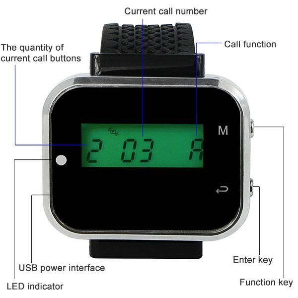 Бездротова система виклику офіціанта з 10 кнопками і годинами - пейджером Tivdio F3300, білі кнопки, зображення 4