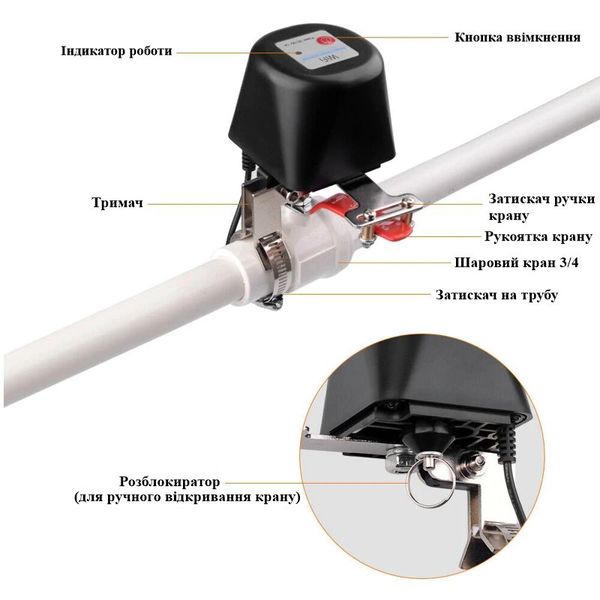 Електропривід шарового крану wifi сервопривід бездротовий 12 вольт для кранів 3/4 дюйма Nectronix CW-20DN, зображення 2