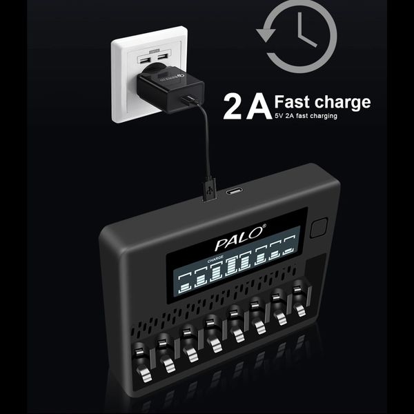 Зарядний пристрій на 8 штук NI-MH акумуляторних батарейок АА або ААА з LCD екраном Palo NC32, зображення 4