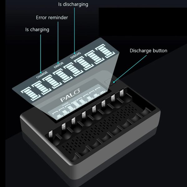 Зарядний пристрій на 8 штук NI-MH акумуляторних батарейок АА або ААА з LCD екраном Palo NC32, зображення 6